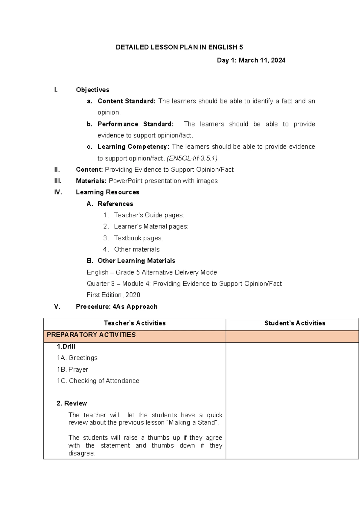 Cot3 - MATH7 Lesson Plan for Evaluating Algebraic Expressions - Studocu