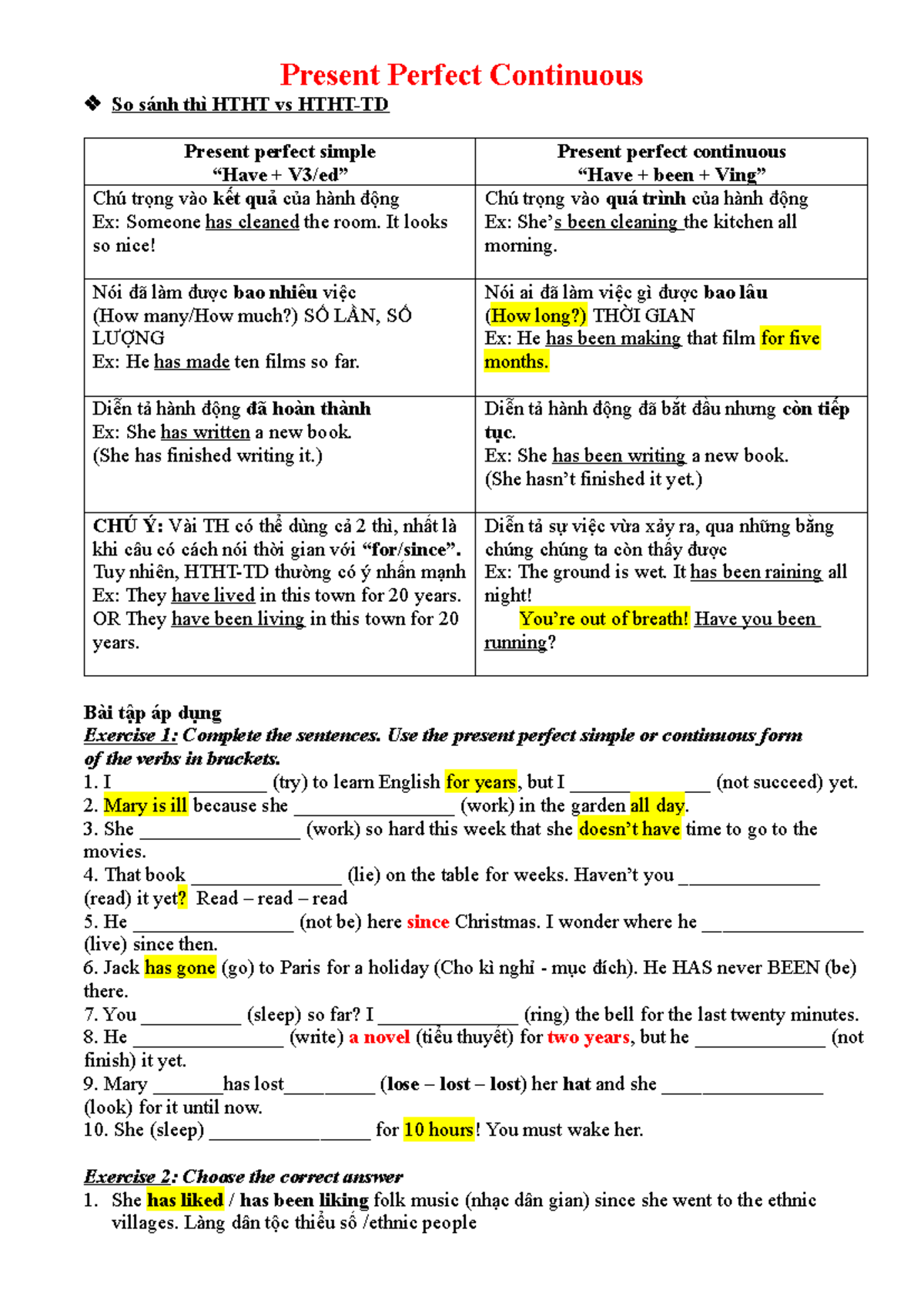 11 - HTHT TD - Present Perfect vs Present Perfect Continuous Guide ...