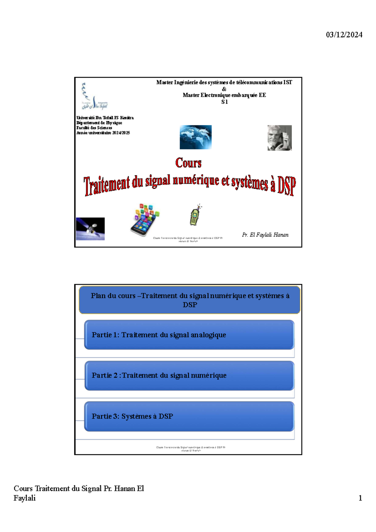 Cours Traitement du Signal Numérique et Systèmes à DSP M1 - Chapitre 1 ...