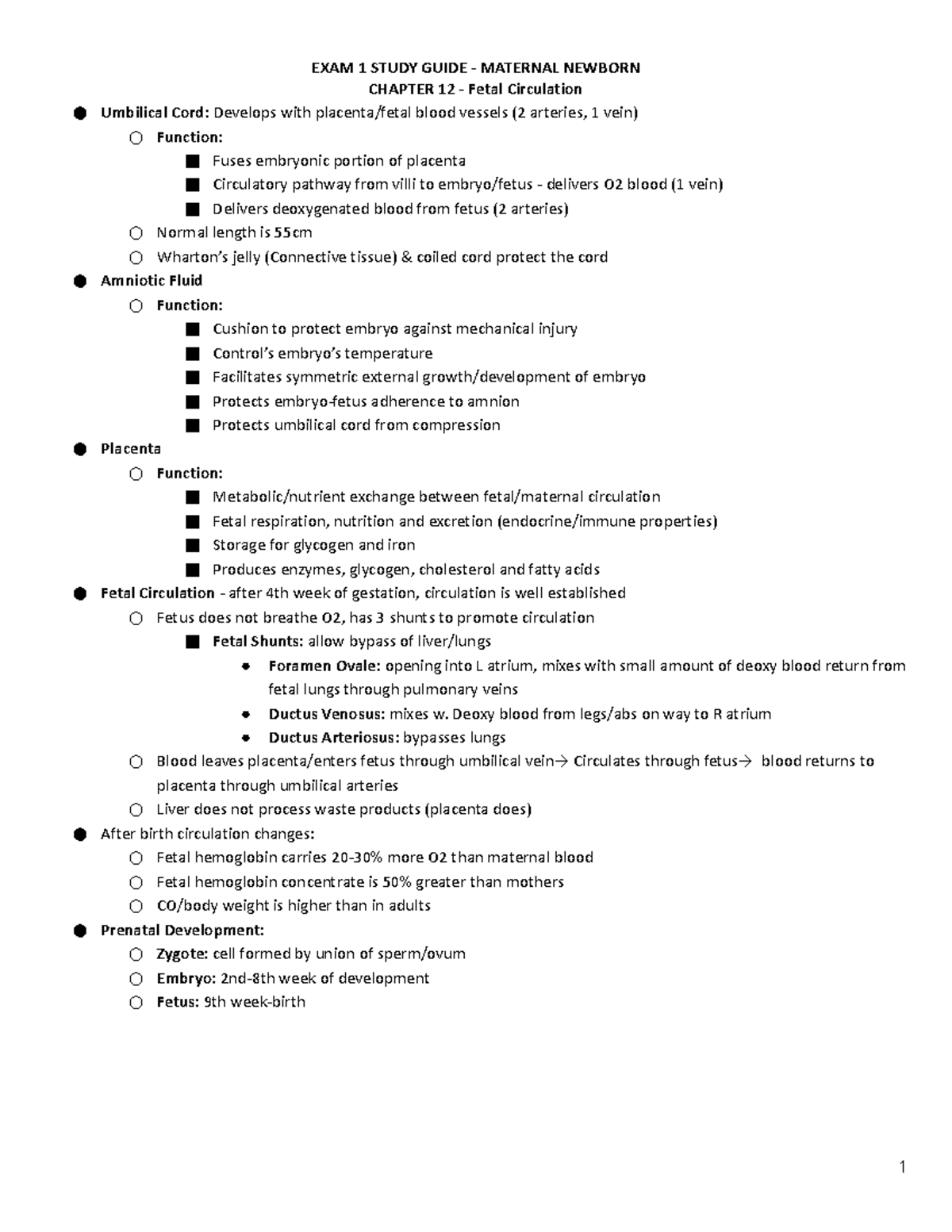 465 Exam 1 Study Guide - Maternal Newborn A&P Details - Studocu