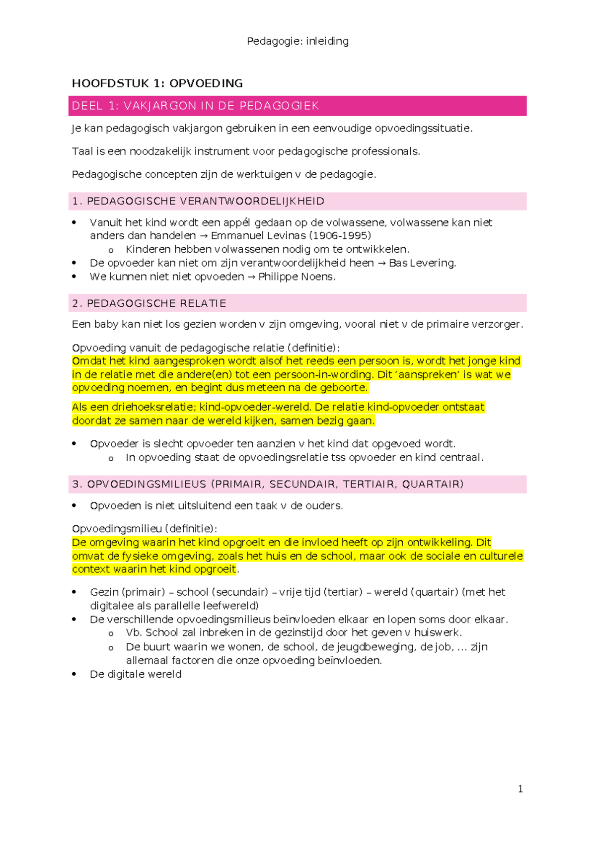 Pedagogie: Inleiding en Hoofdstuk 1 Samenvatting - Studocu