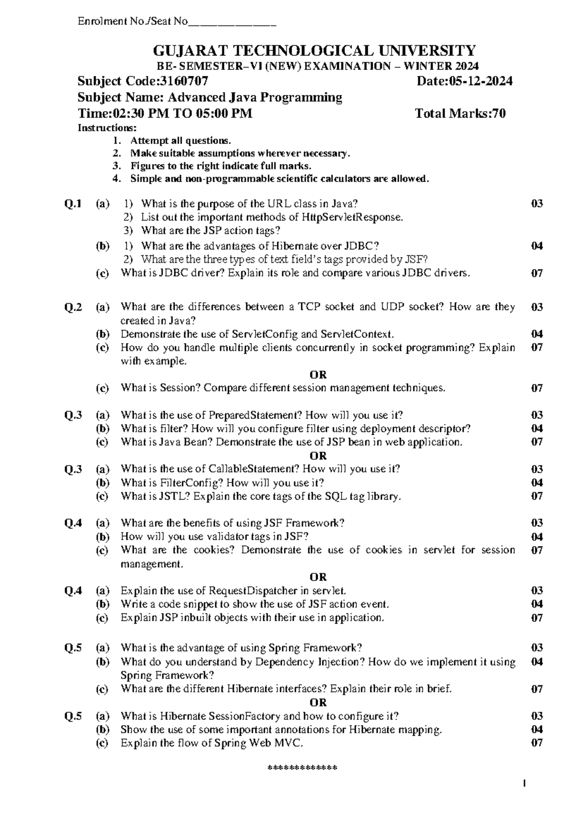 Advanced Java Programming Exam - GTU Winter 2024 (3160707) - Studocu