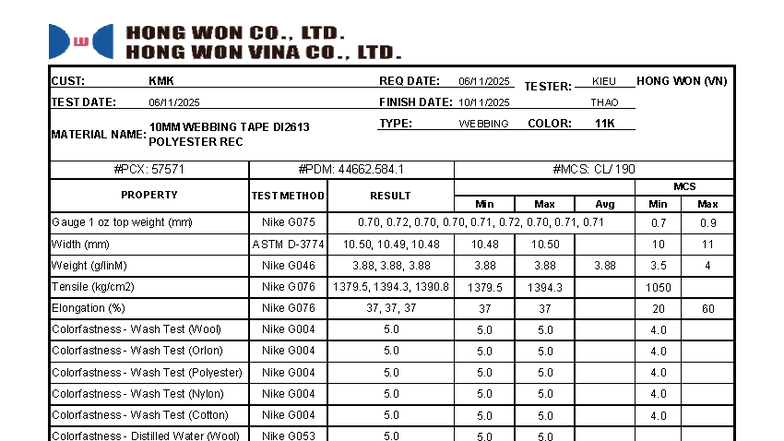 Webbing Tape Test Report DI2613 - Polyester REC (11K) - Studocu