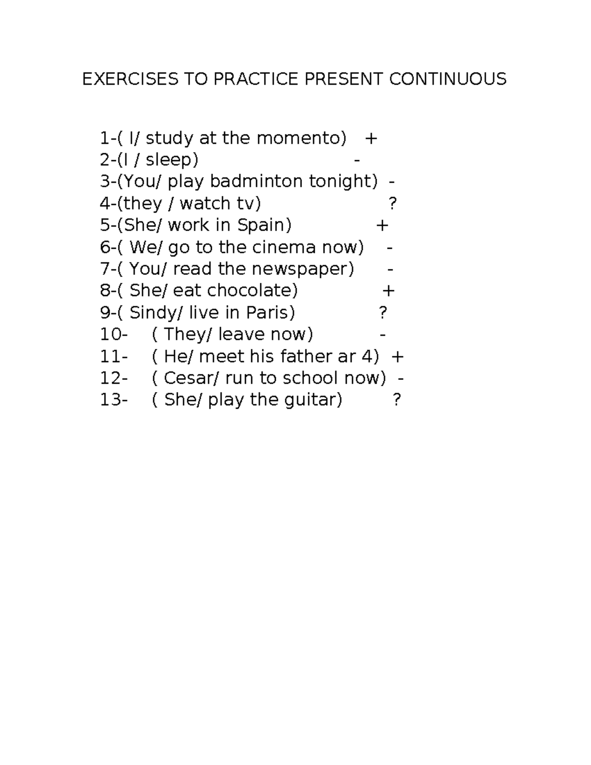 Exercises TO Practice Present Continuous - Ingles - EXERCISES TO ...