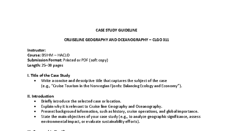 Case Study Guidelines for CLGO 311: Cruise Line Geography ...