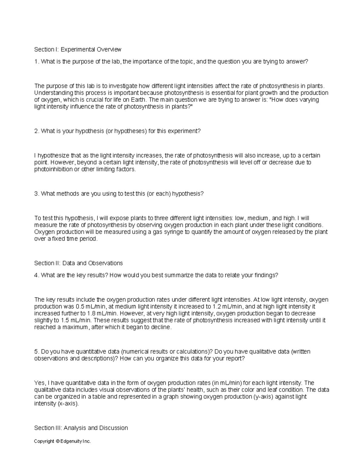 Lab Report Guide - lab - Section I: Experimental Overview 1. What is ...