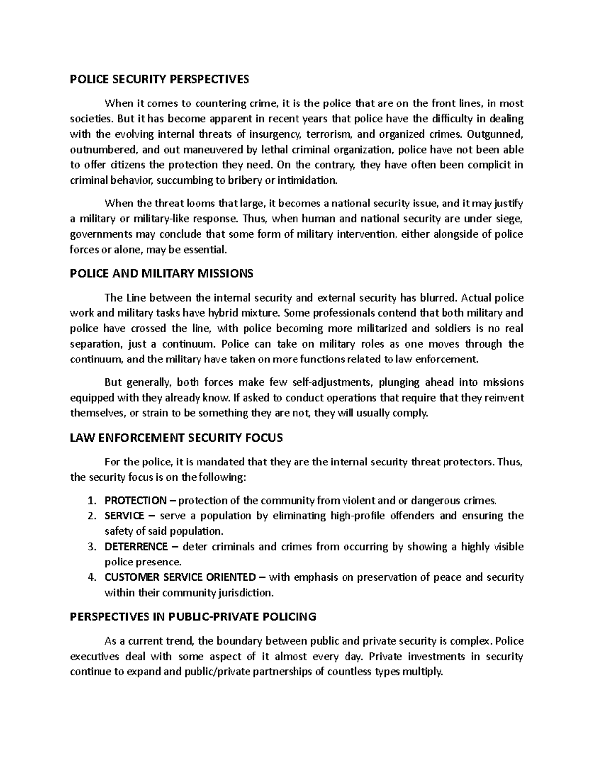Police Security Perspectives BISM - POLICE SECURITY PERSPECTIVES When ...