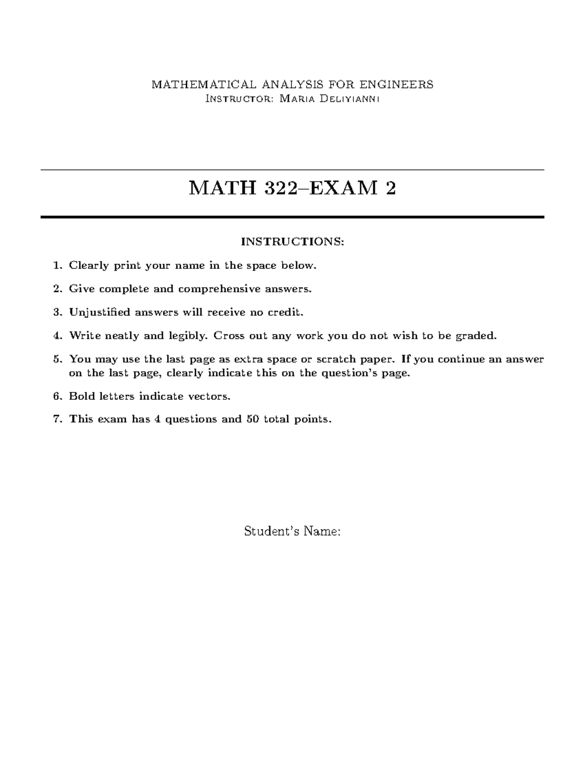 MATH 2: Exam 2 - Mathematical Analysis for Engineers - Studocu