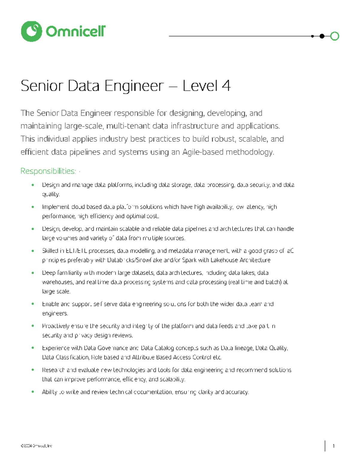 JD for Senior Data Engineer Level 4: Roles & Responsibilities - Studocu