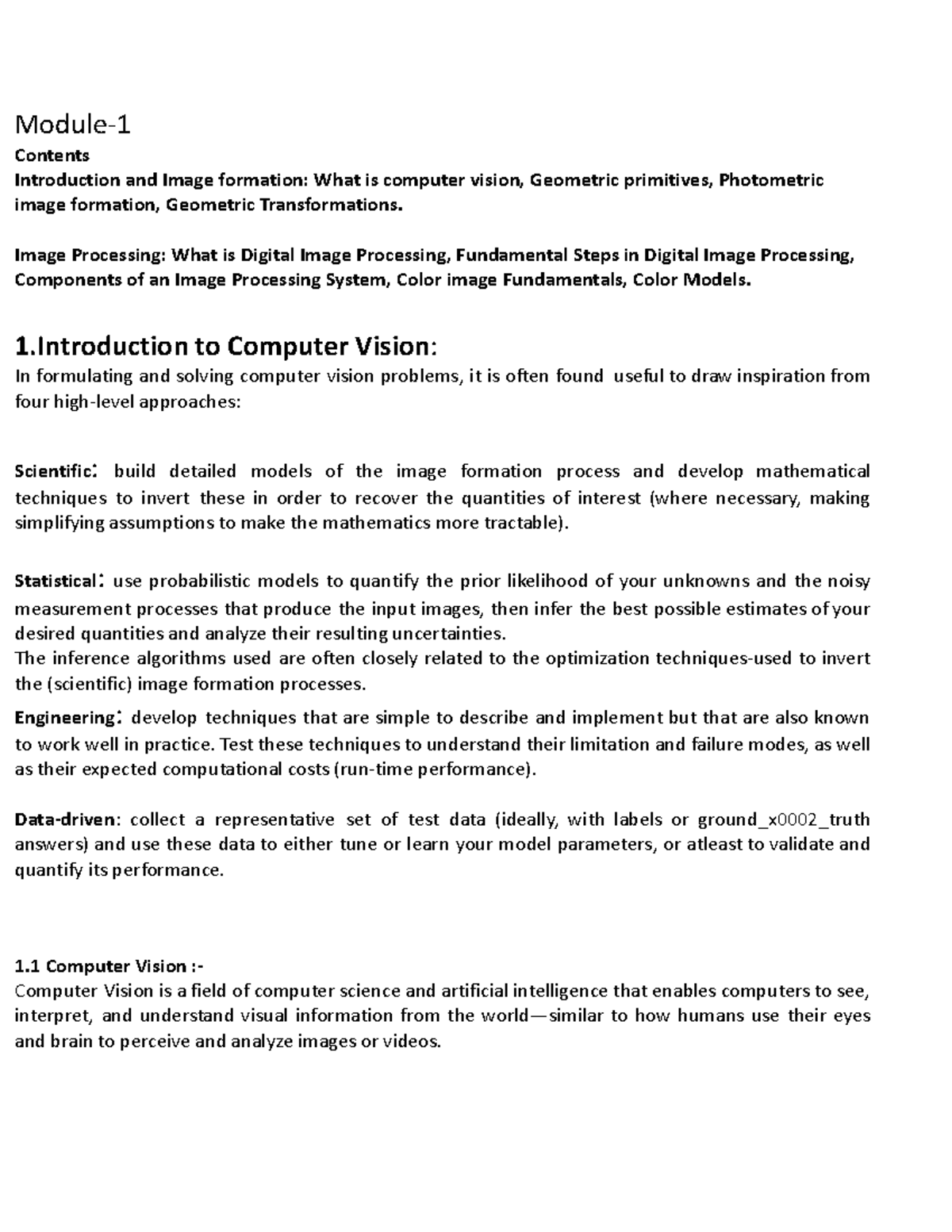 ECE Module 1: Computer Vision & Image Processing Overview - Studocu