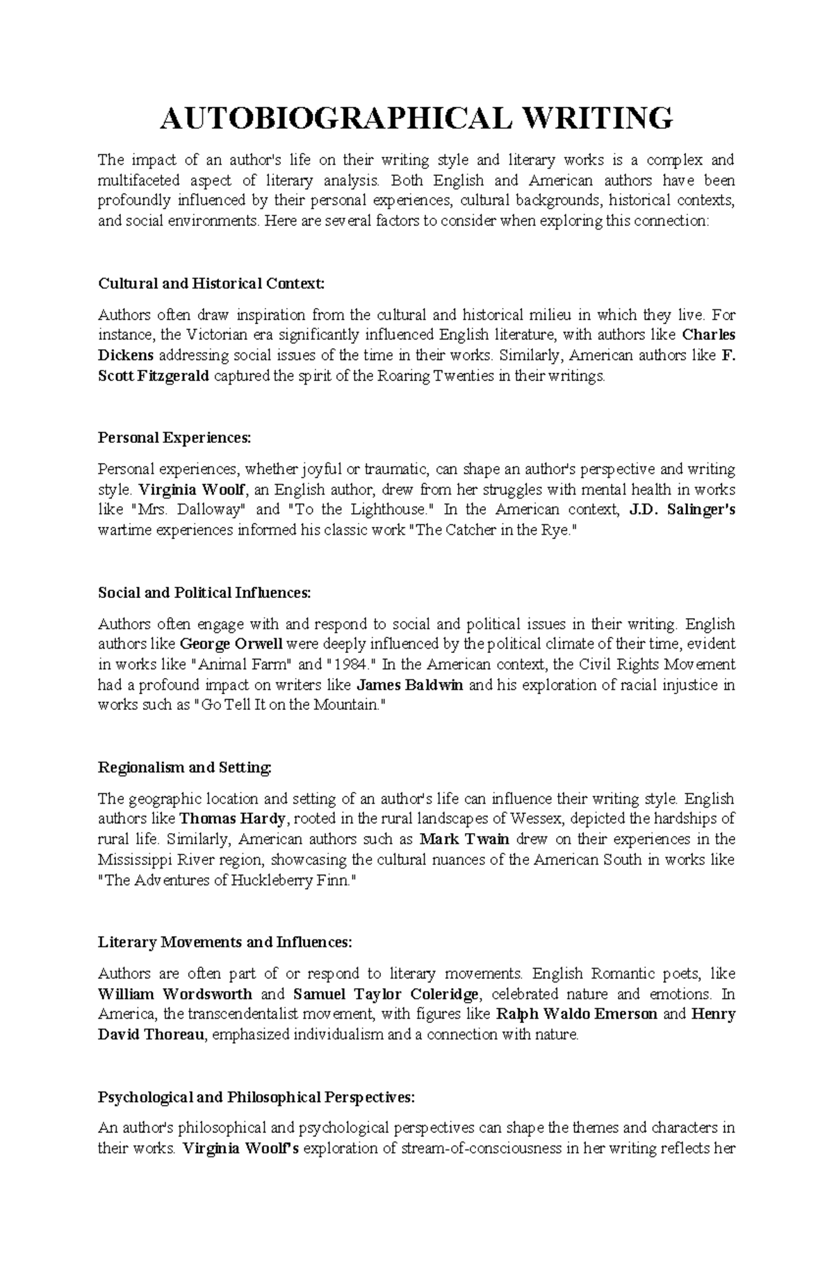 Midterm-Week-1: Analysis of Auto-Biographical Writing in Lit - Studocu