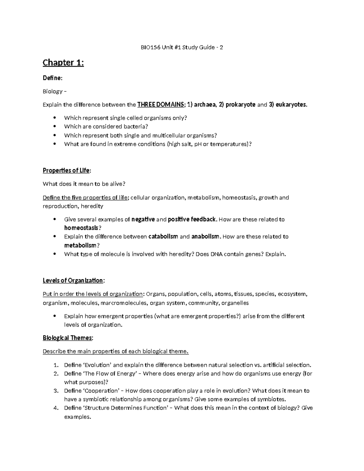 BIO156 Unit 1 Comprehensive Study Guide - Key Concepts and Definitions ...