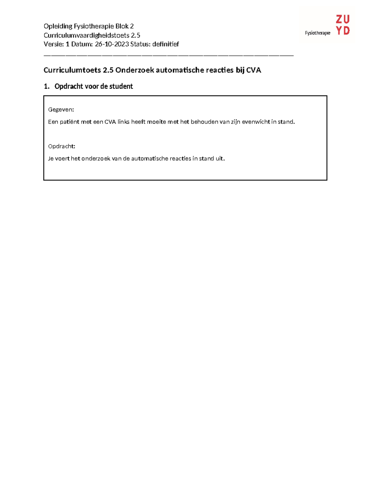 DEF CCVH 2.5 Curriculumvaardigheidstoets: CVA Reacties Onderzoek ...