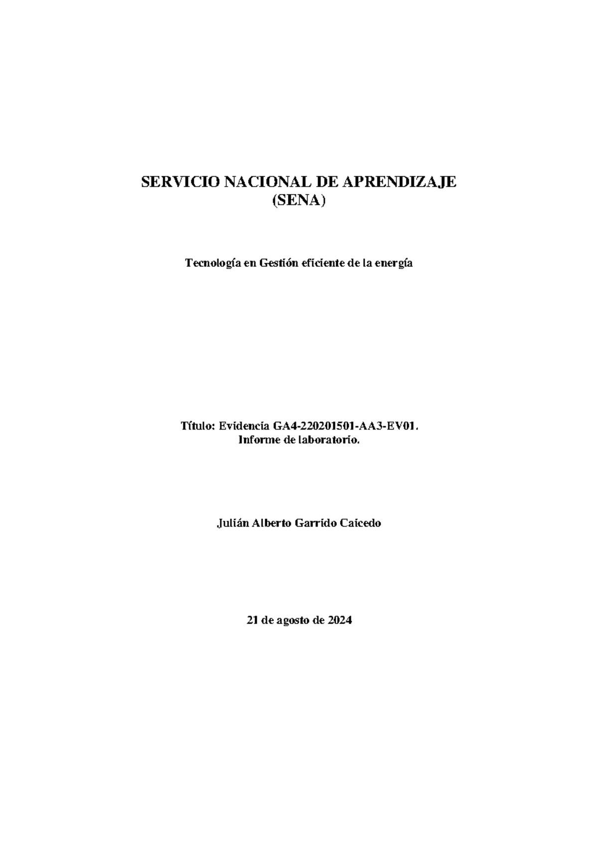 Informe de laboratorio GA4-2202015 AA3-EV01: Transformaciones de Energía - Document Preview
