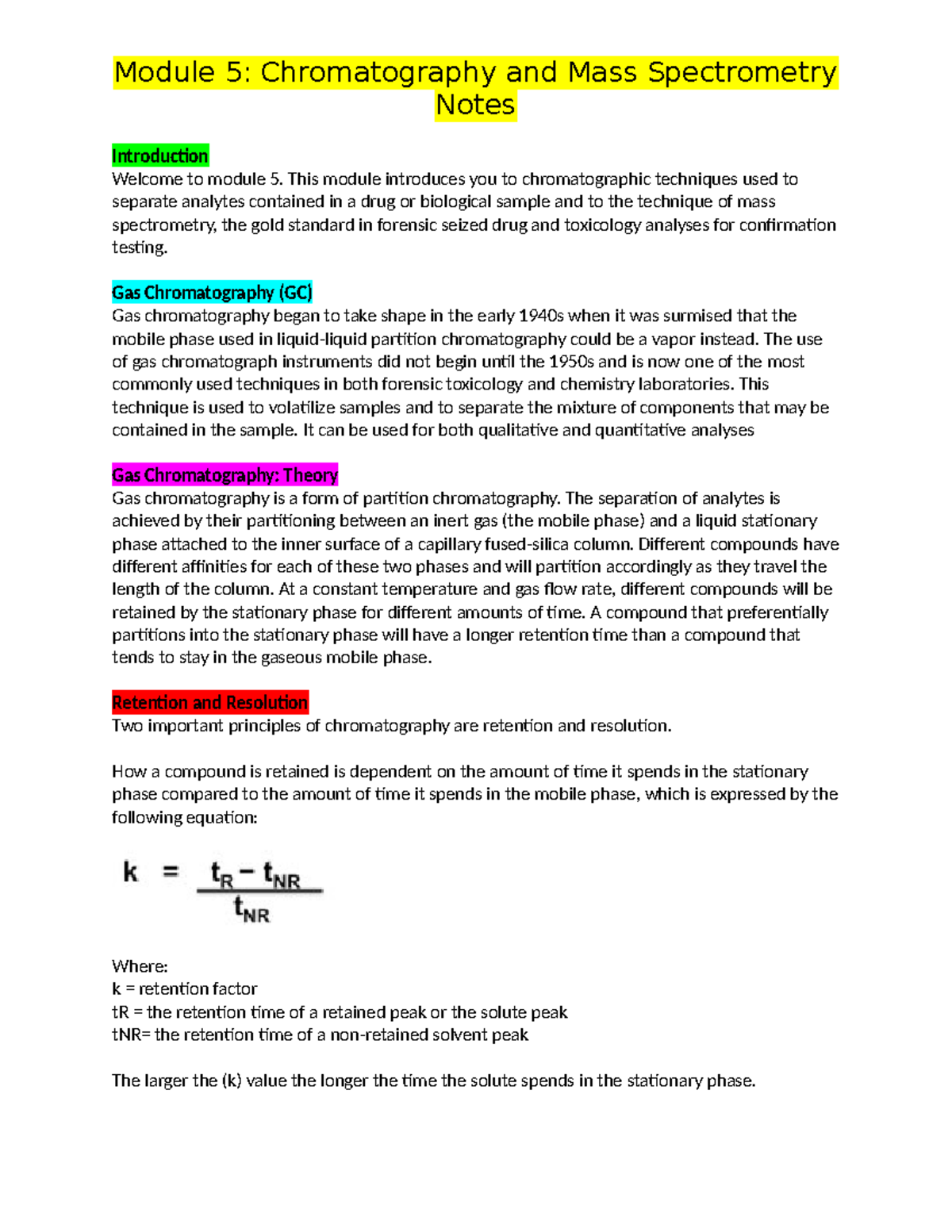Module 5: Chromatography and Mass Spectrometry Notes - Notes ...