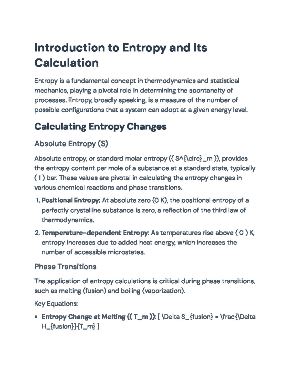 Understanding Entropy Changes in Thermodynamics (Course Code ...