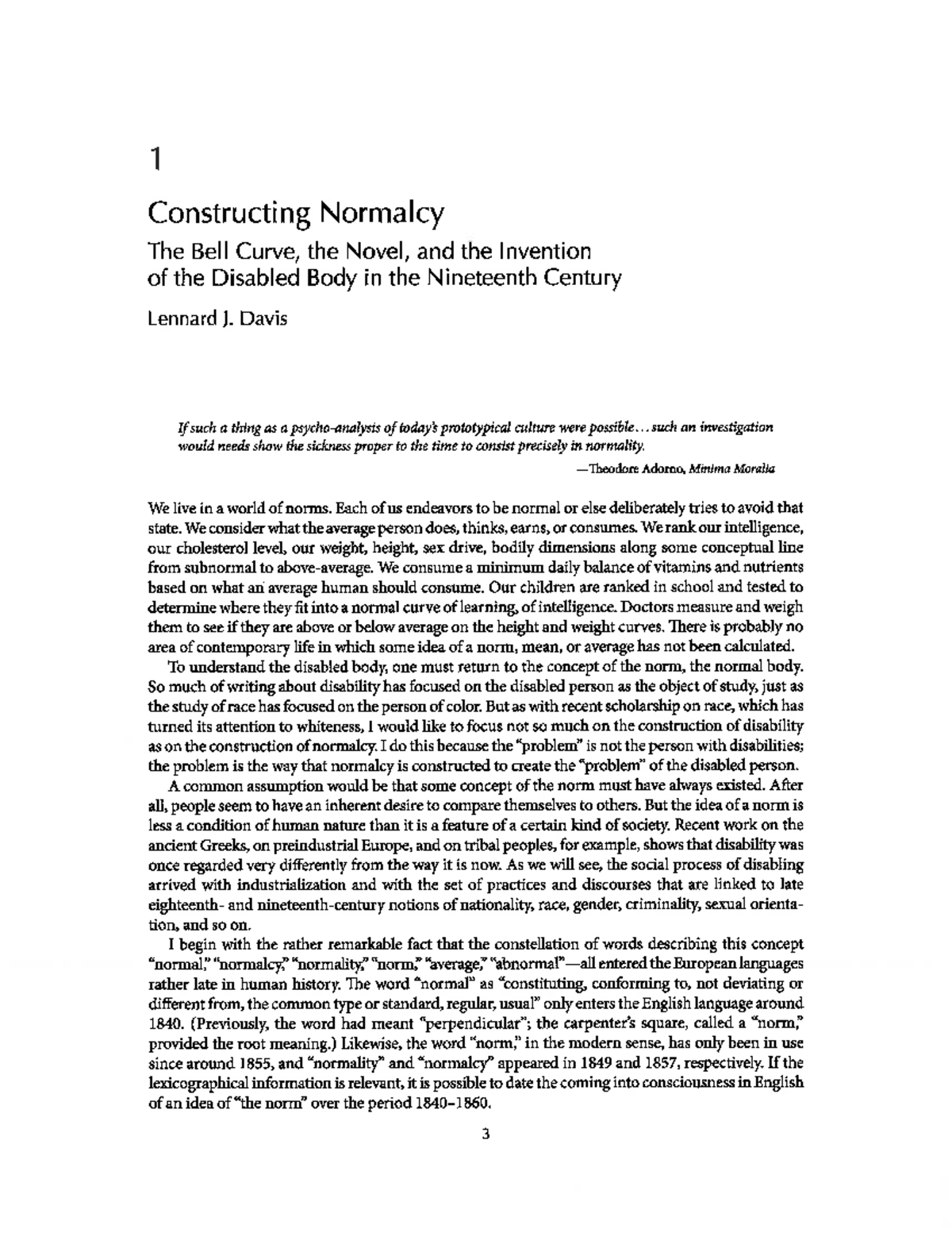Constructing normalcy: The bell curve and the disabled body in the 19th ...