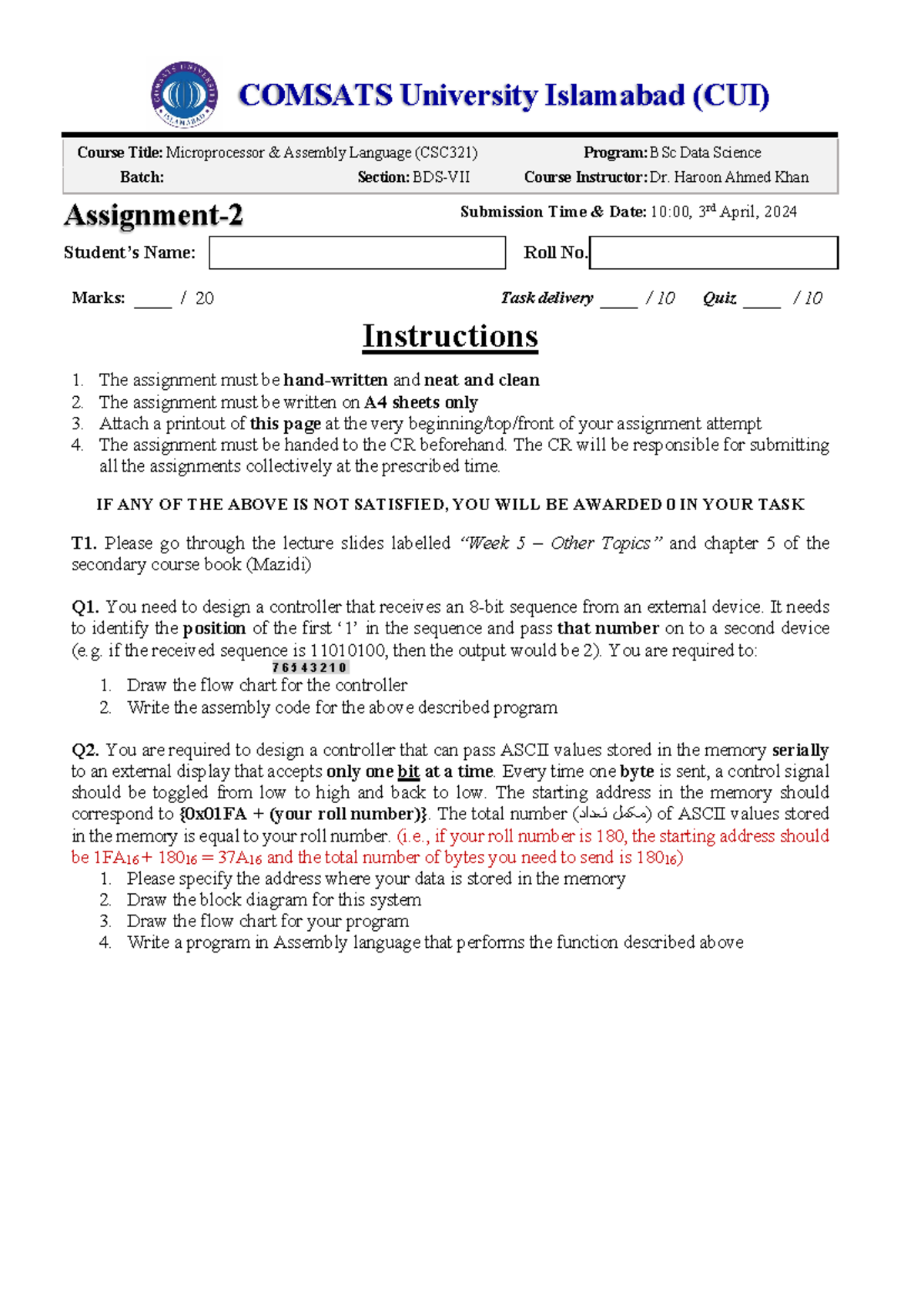 CSC321 Microprocessor & Assembly Language - Assignment 2 Instructions ...
