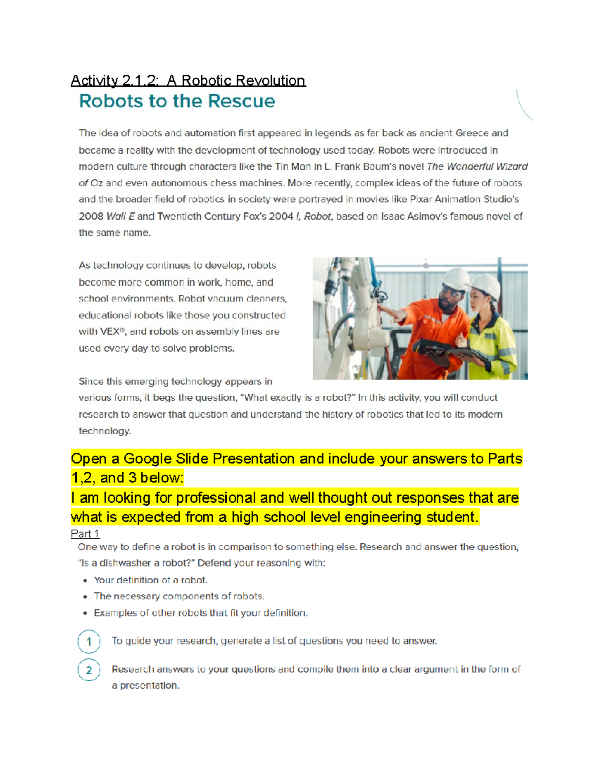 Copy of Activity 2.1.2 A Robotic Revolution - Activity 2.1: A Robotic ...