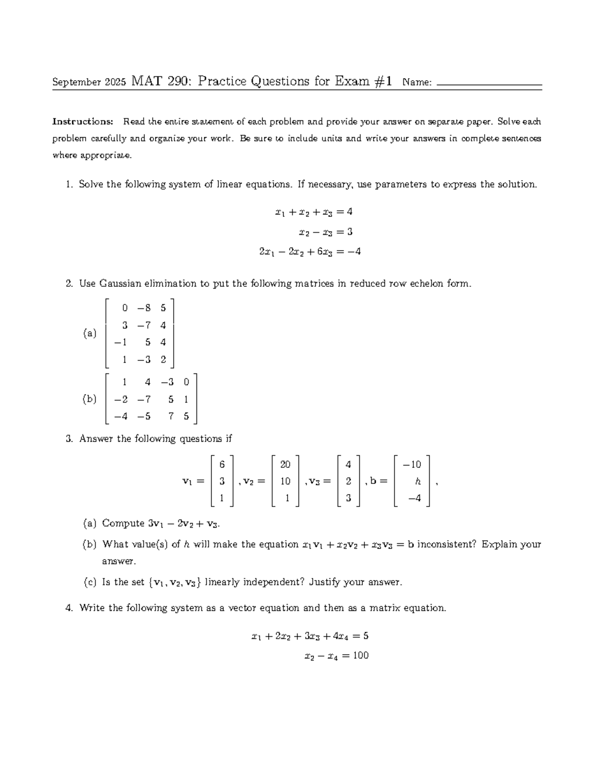 MAT 290: Practice Questions for Exam #1 - Studocu