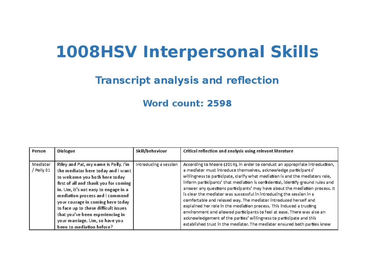 Interpersonal Interaction Assessment Practice Instructions for Final ...