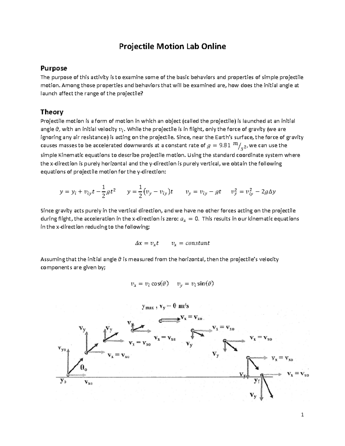 Fall 2023 Physics Lab: Exploring Projectile Motion Online - Studocu