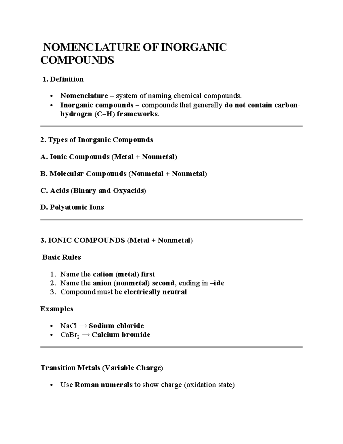 Nomenclature of Inorganic Compounds: A Comprehensive Guide - Studocu