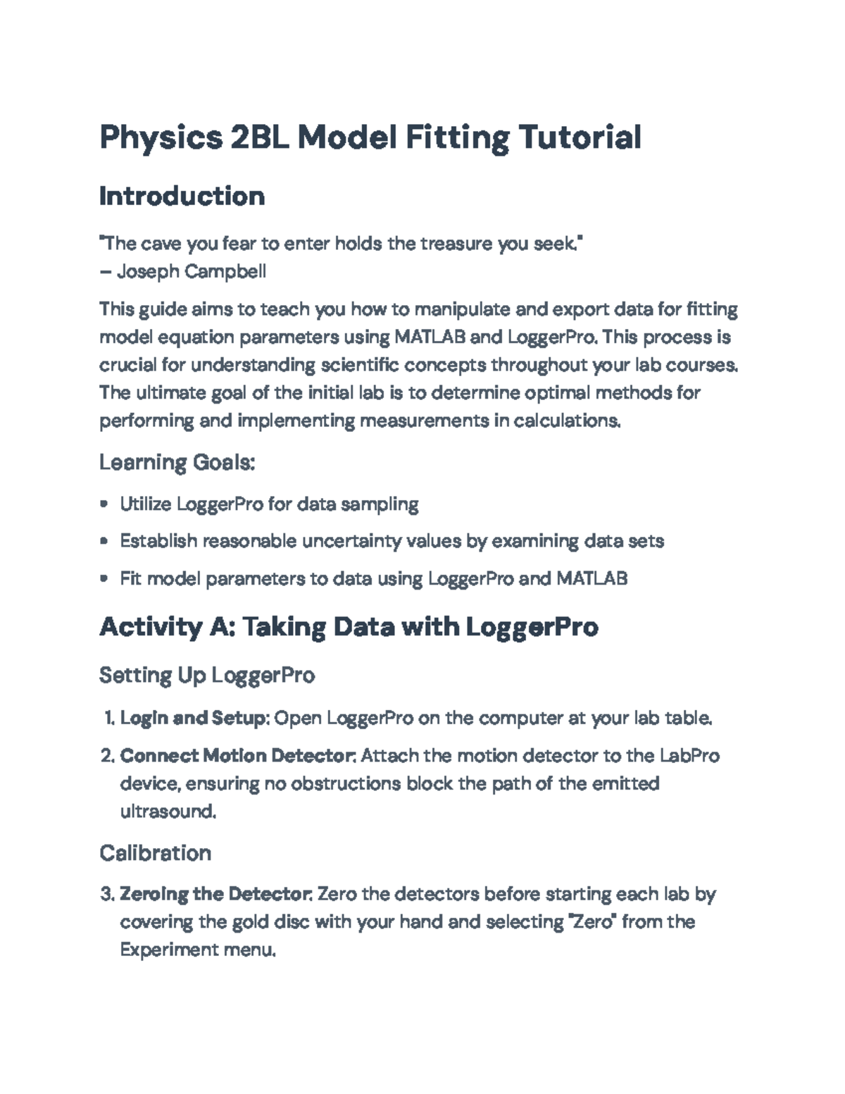 Physics 2BL Model Fitting Lab: MATLAB and LoggerPro Tutorial - Physics ...