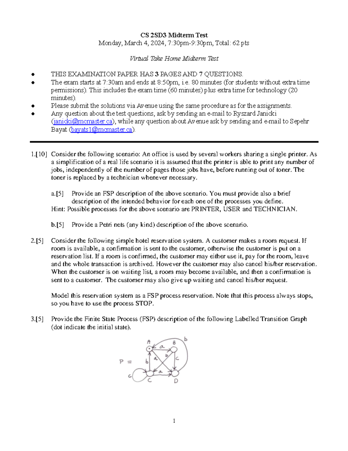 Midterm 2024 - 1 CS 2 SD3 Midterm Test Monday, March 4 , 202 4 , 7 ...