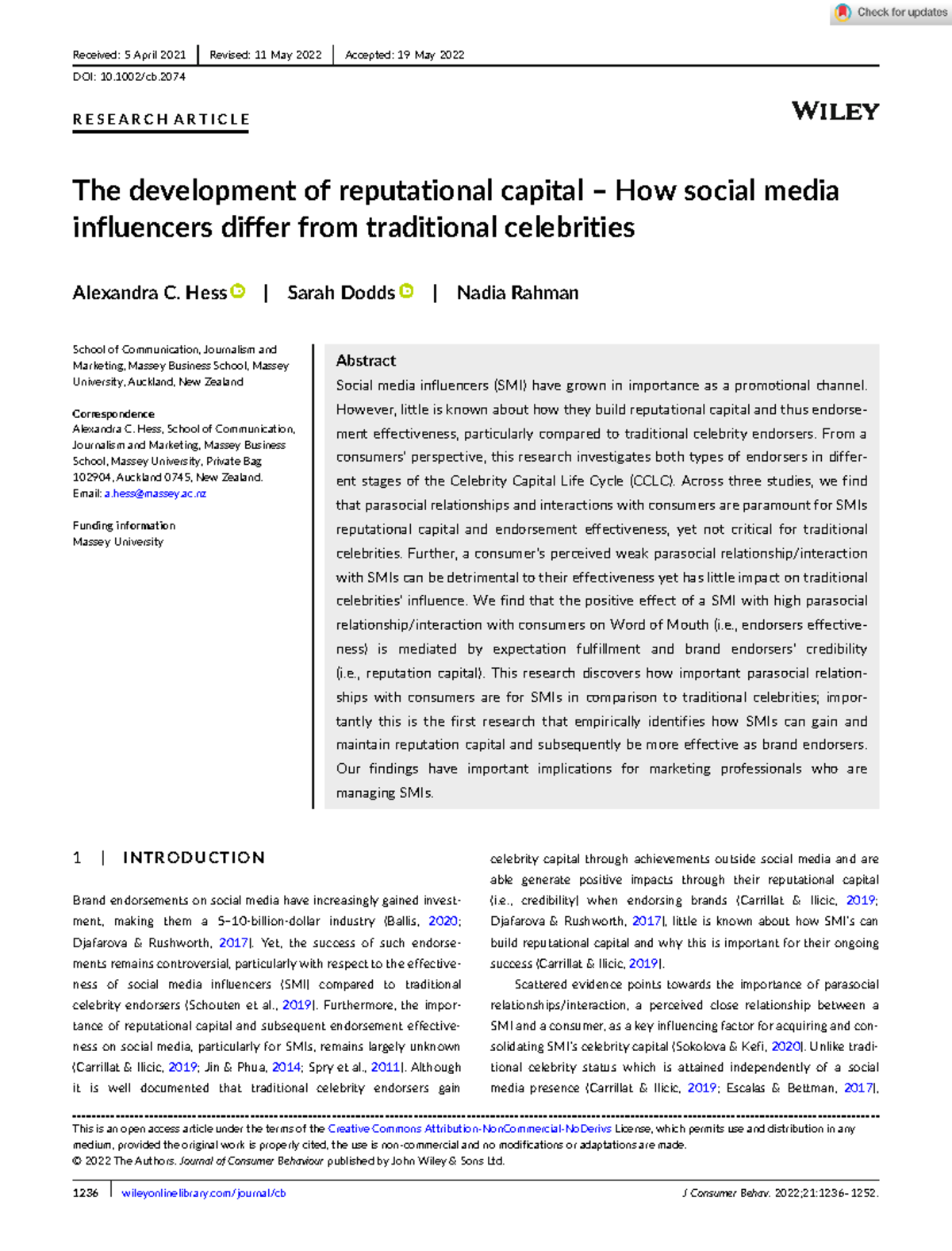 J of Consumer Behaviour - 2022 - Hess - The development of reputational ...