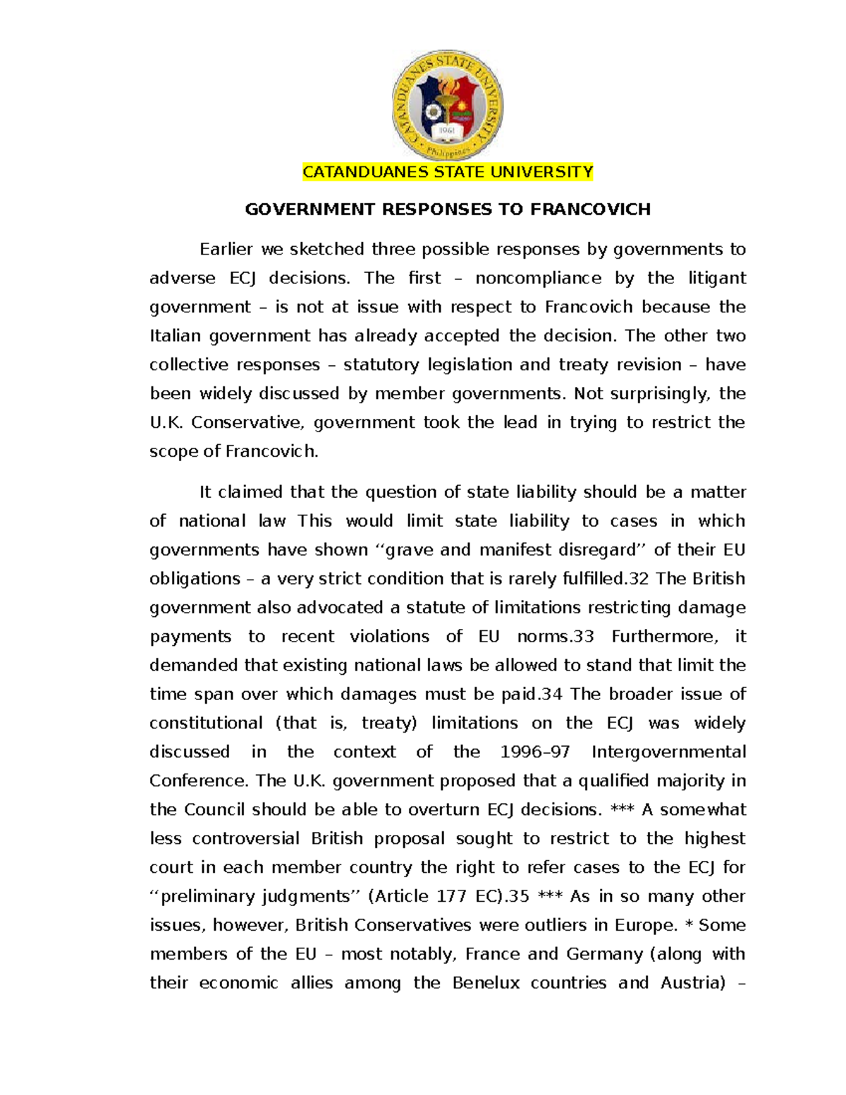 Government Responses TO Francovich - GOVERNMENT RESPONSES TO FRANCOVICH ...