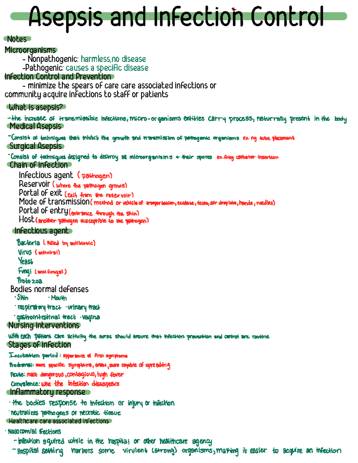 Asepsis and Infection Control Notes: Understanding Microorganisms and ...