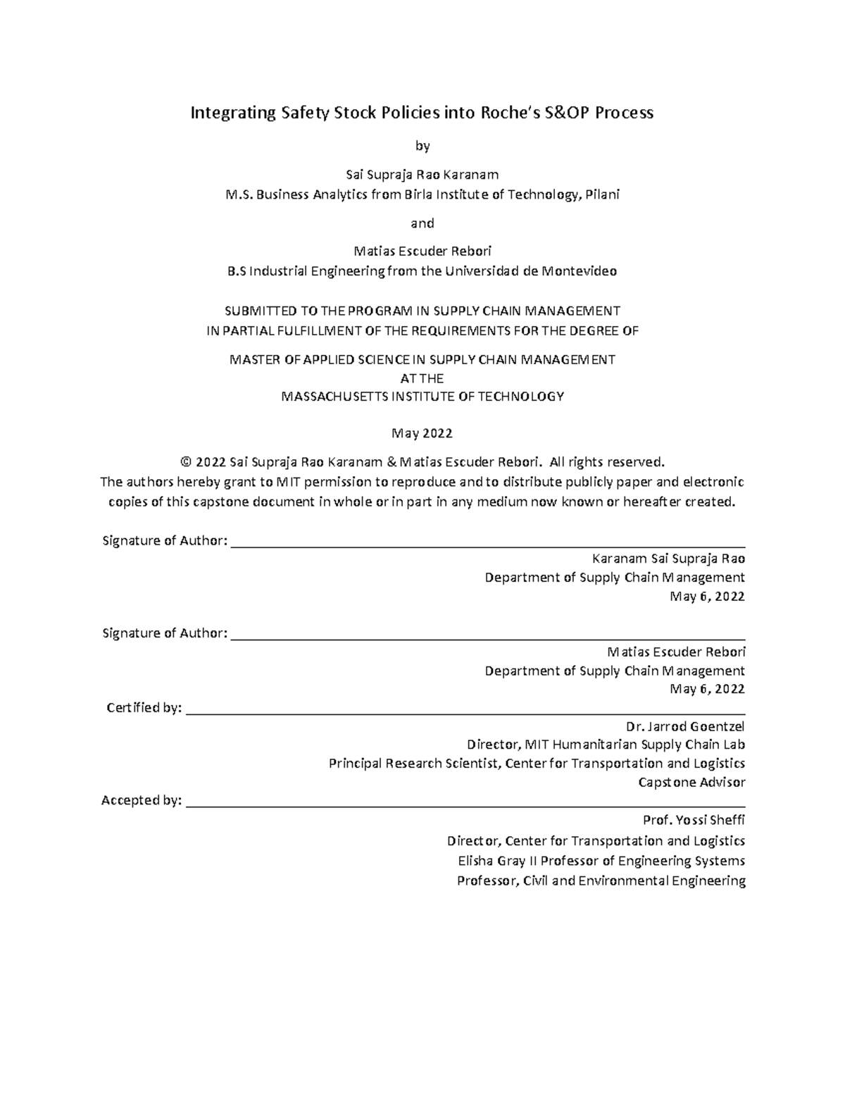 SCM03 Karanam Rebori Integrating Safety Stock Policies into Roche SOP ...