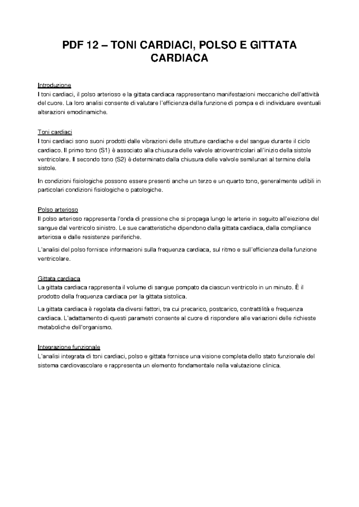 PDF 12 Toni Cardiaci, Polso e Gittata Cardiache: Introduzione - Studocu