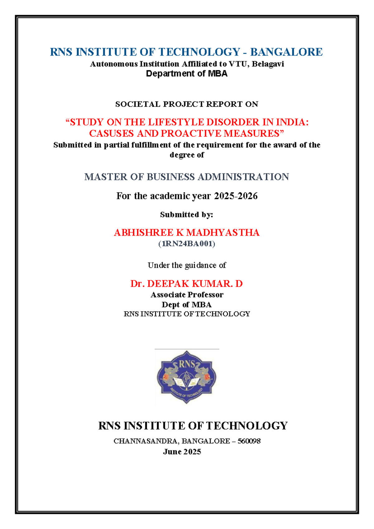 MBA 2nd Sem Project Report: Lifestyle Disorders in India - Studocu