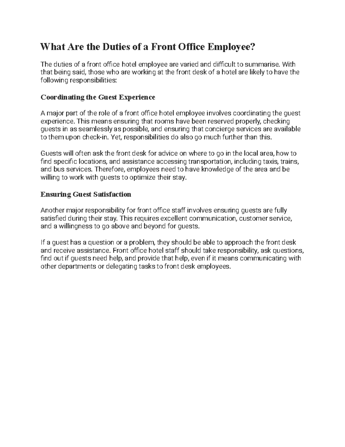 What Are the Duties of a Front Office Employee - With that being said ...