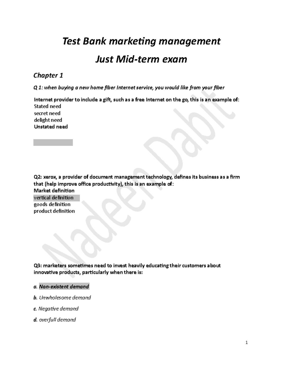 Test Bank for Marketing Management - Midterm Exam - Studocu