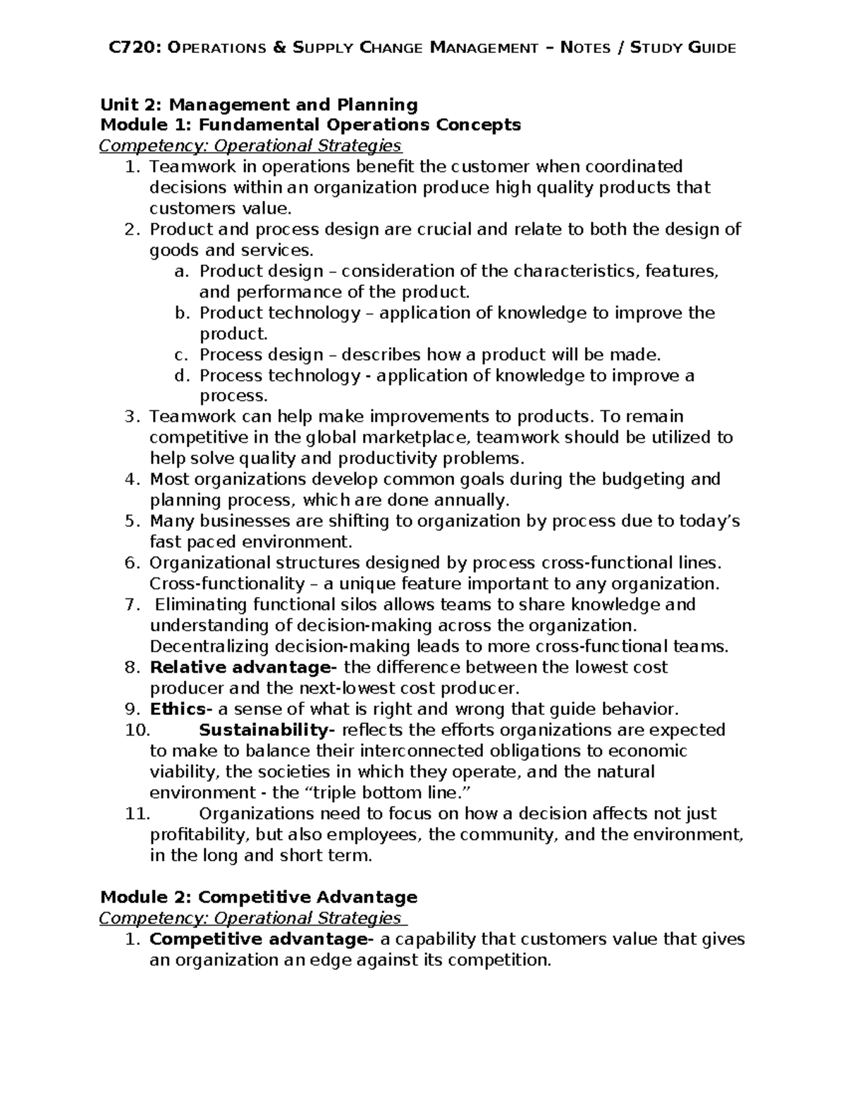 C720 Operations & Supply Chain Management: Notes & Study Guide - Studocu
