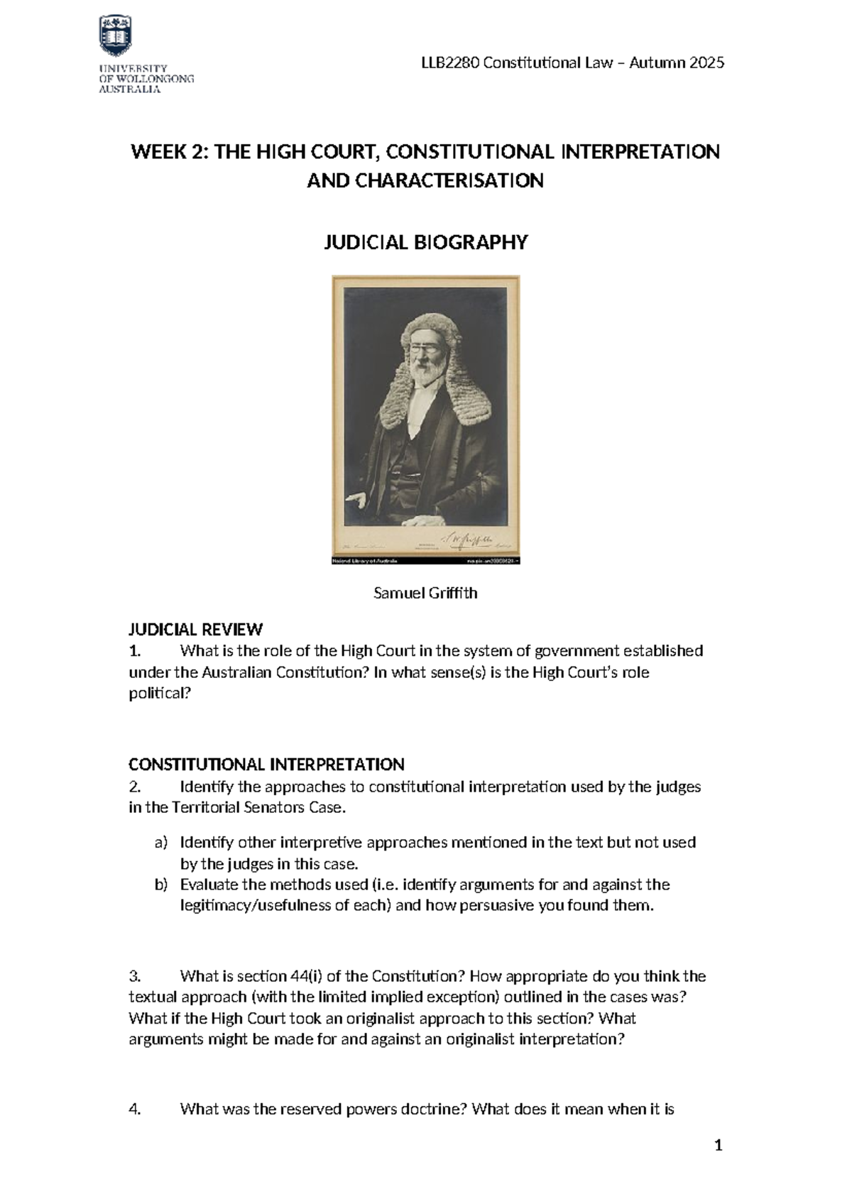 LLB2280 Constitutional Law Autumn 2025: Week 2 Seminar Notes - Studocu