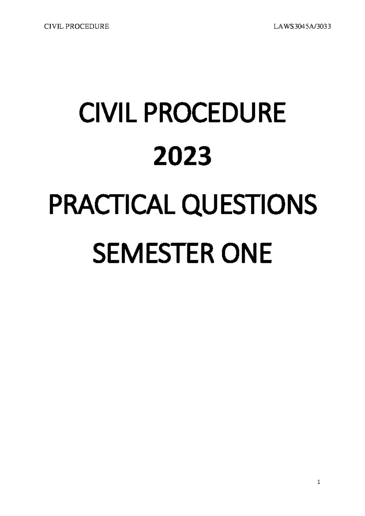 Civil Procedure Practical Questions 2023: Semester One Guide - Studocu