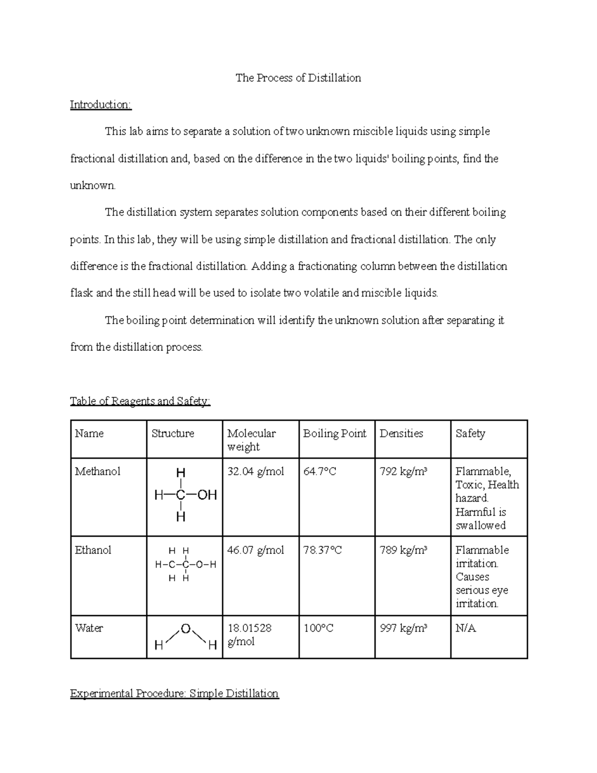 CHEM 2211L Experiment 2 Lab-Report - The Process of Distillation ...