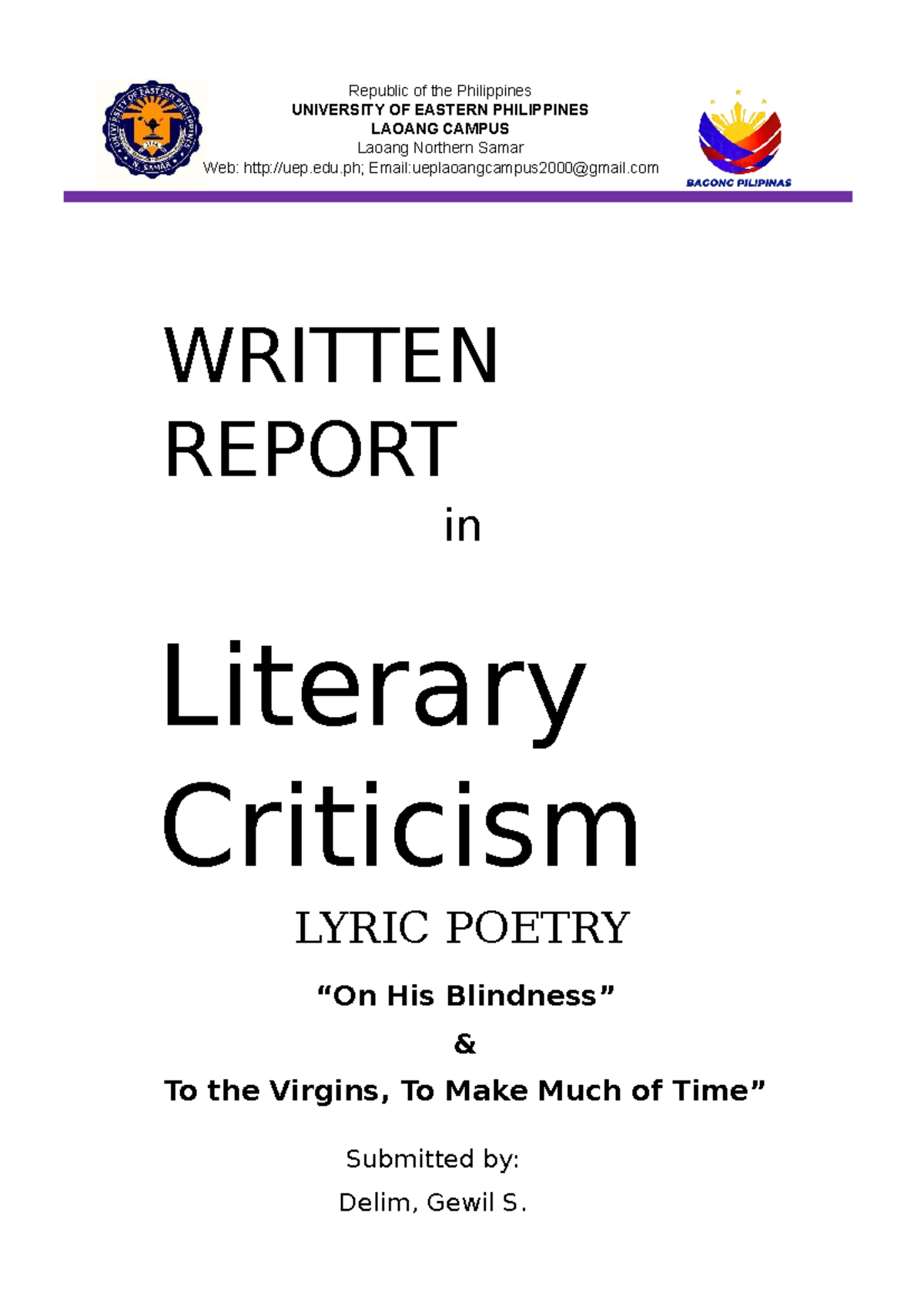 Gewils Written Report IN Literary Criticism - WRITTEN REPORT in ...
