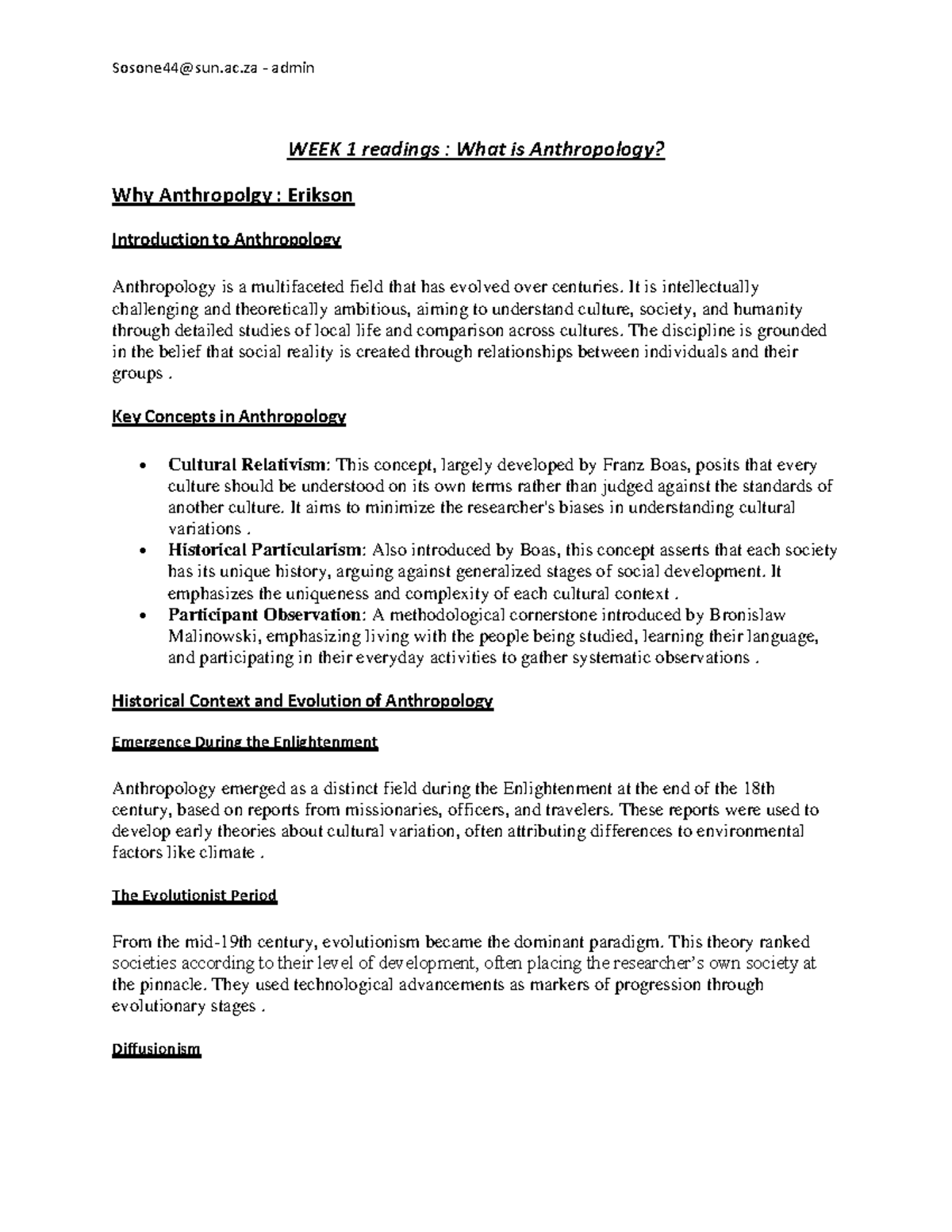 Sociology 101: Week 1 Readings & Key Concepts in Anthropology - Studocu