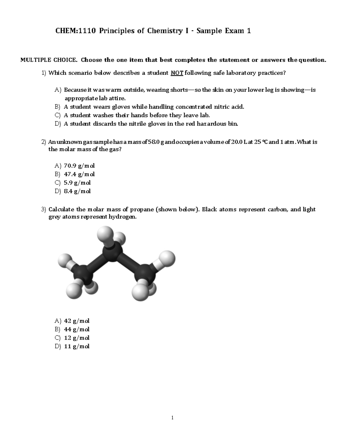 Pchem I Sample Exam 1: Multiple Choice & Free Response Guide - Studocu