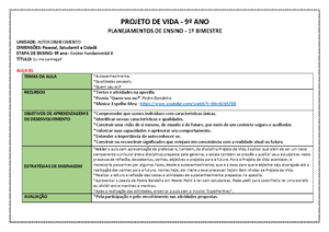 8º Planejamento - Projeto DE VIDA - PROJETO DE VIDA - 8 º ANO ...