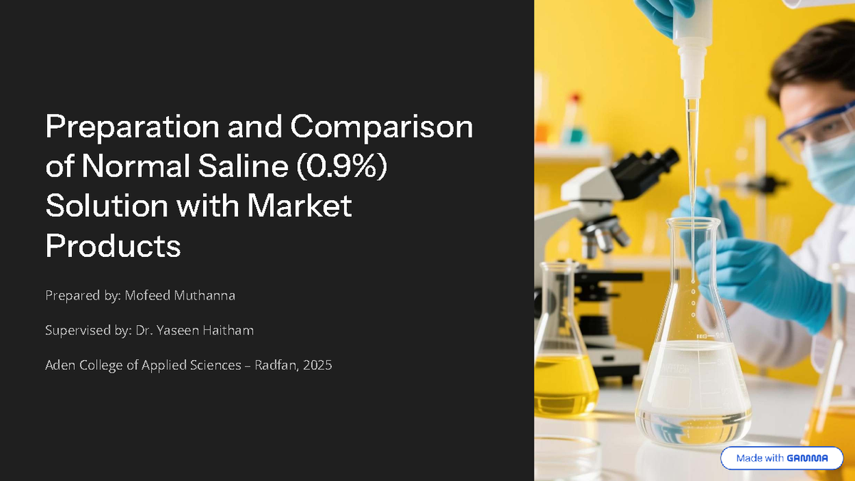 Preparation and Comparison of Normal Saline 0.9% Solution with Market ...