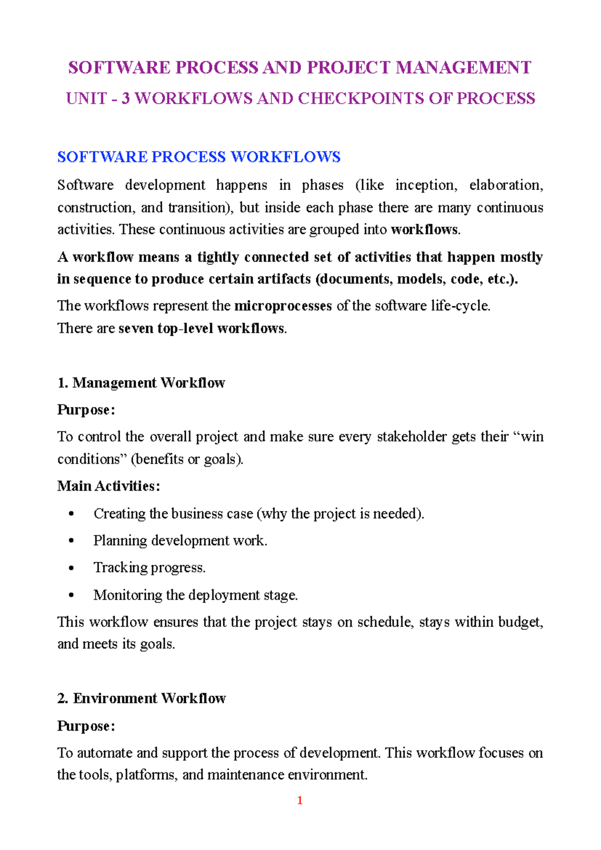 R22 SPPM Unit 3 - Workflows & Checkpoints in Software Process ...