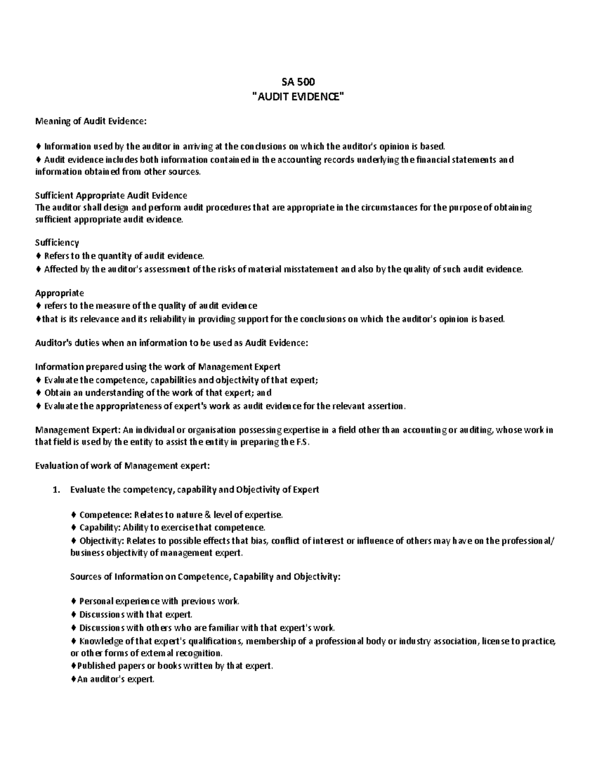 SA 500 Series: Understanding Audit Evidence and Procedures - Studocu
