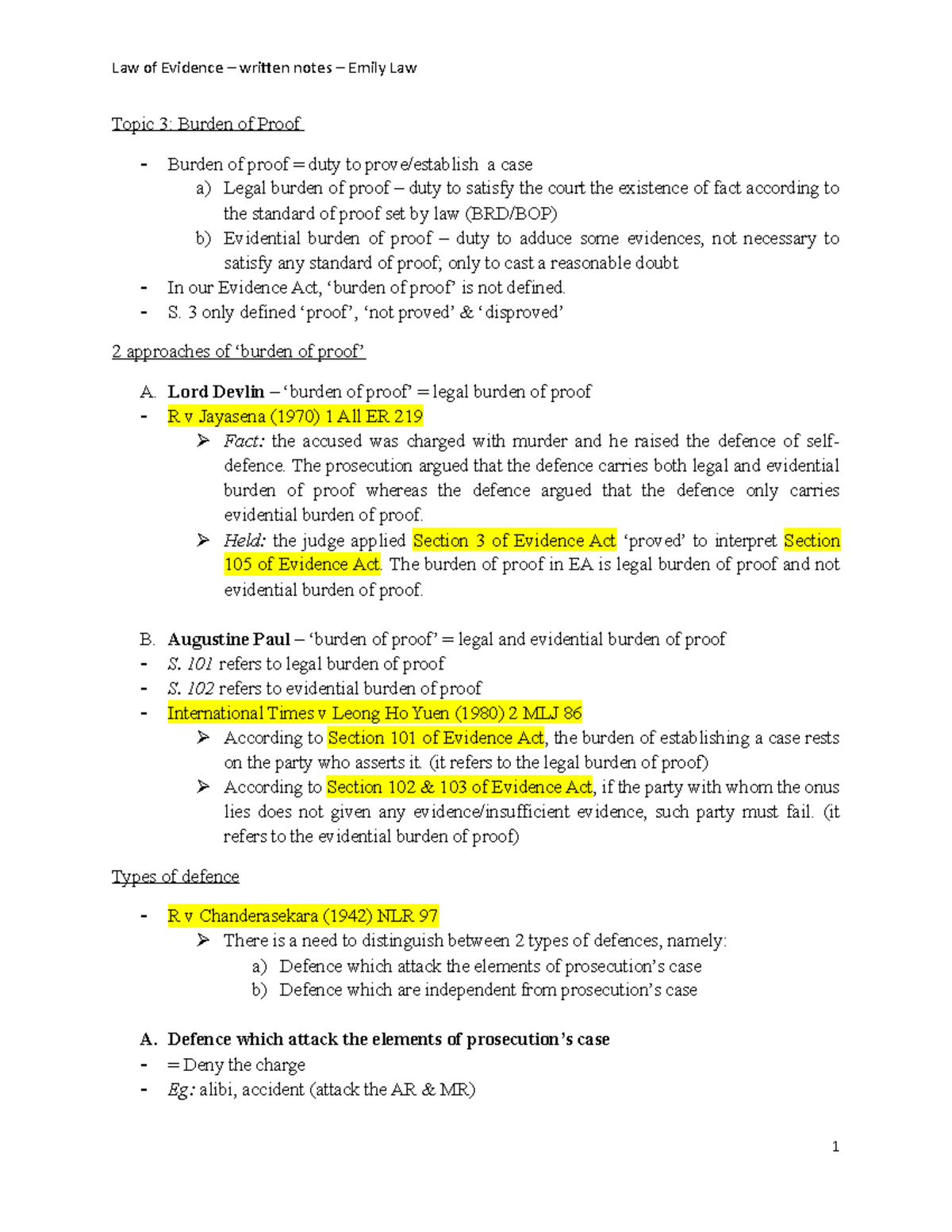 Evidence (Topic-3) Analysis of Burden of Proof in Criminal Cases - Studocu