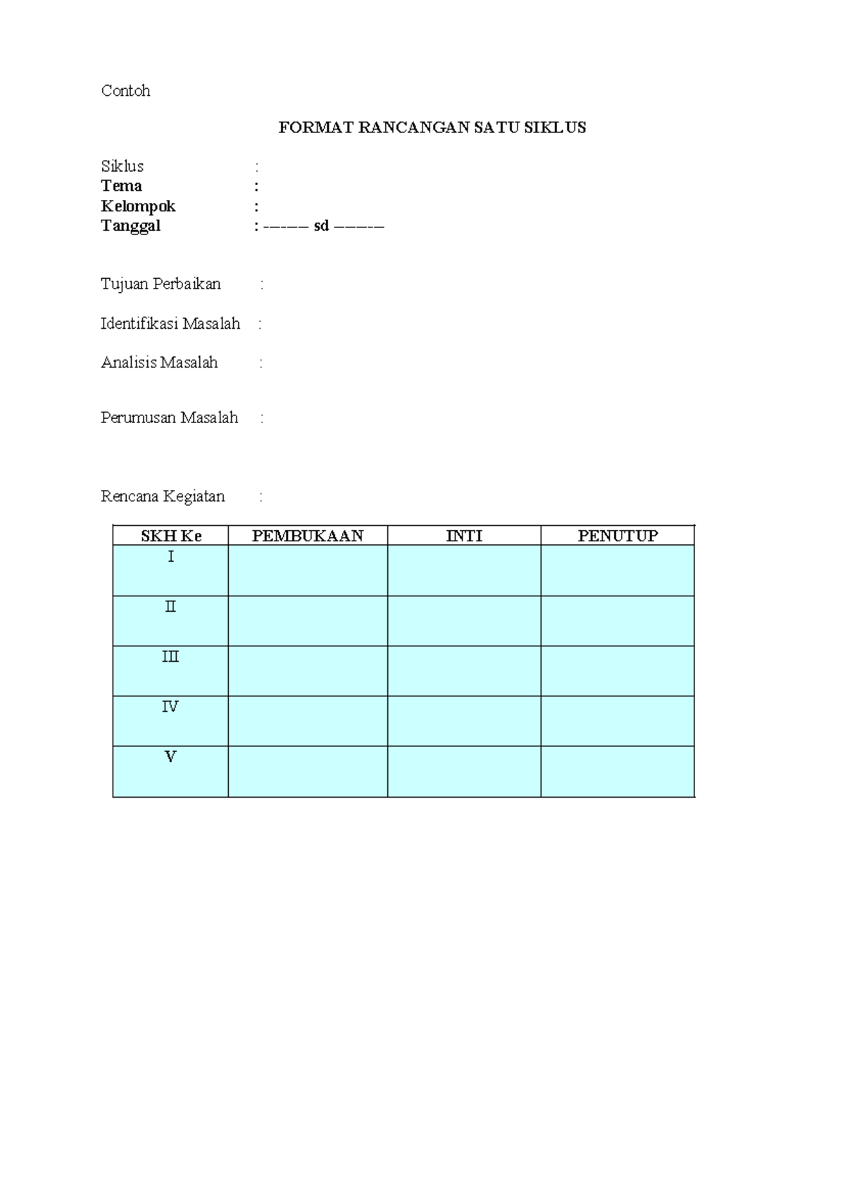 Format RIS dan contoh RPPH - Pendidikan Anak Usia Dini (PAUD) - Contoh ...